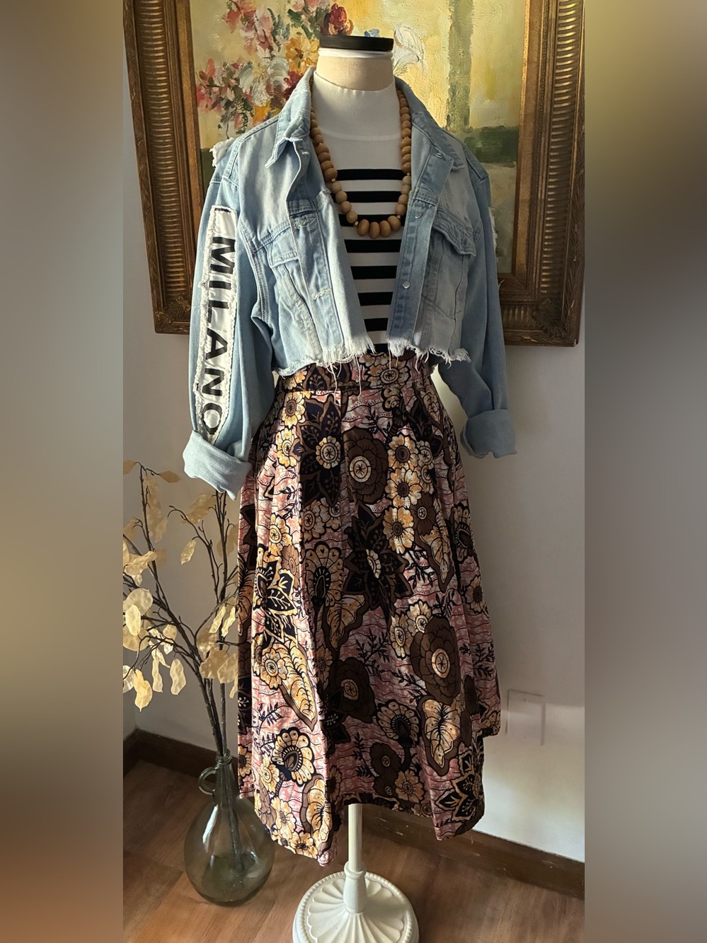 Francis + Benedict Brown and Pink Floral African Print Skirt Size XL